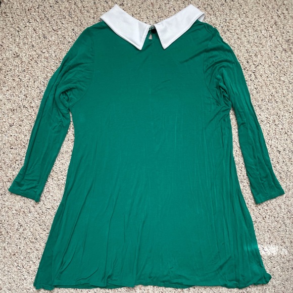 Green Long Sleeve Tunic Dress w White Collar - Picture 4 of 4